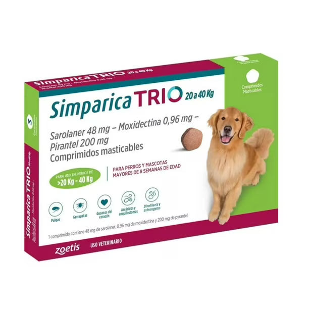 Simparica Trio® Perros de 20 a 40 Kg - 3 comprimidos