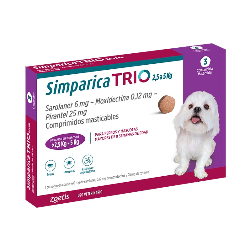 Simparica Trio® Perros de 2,5 a 5 Kg - 3 comprimidos