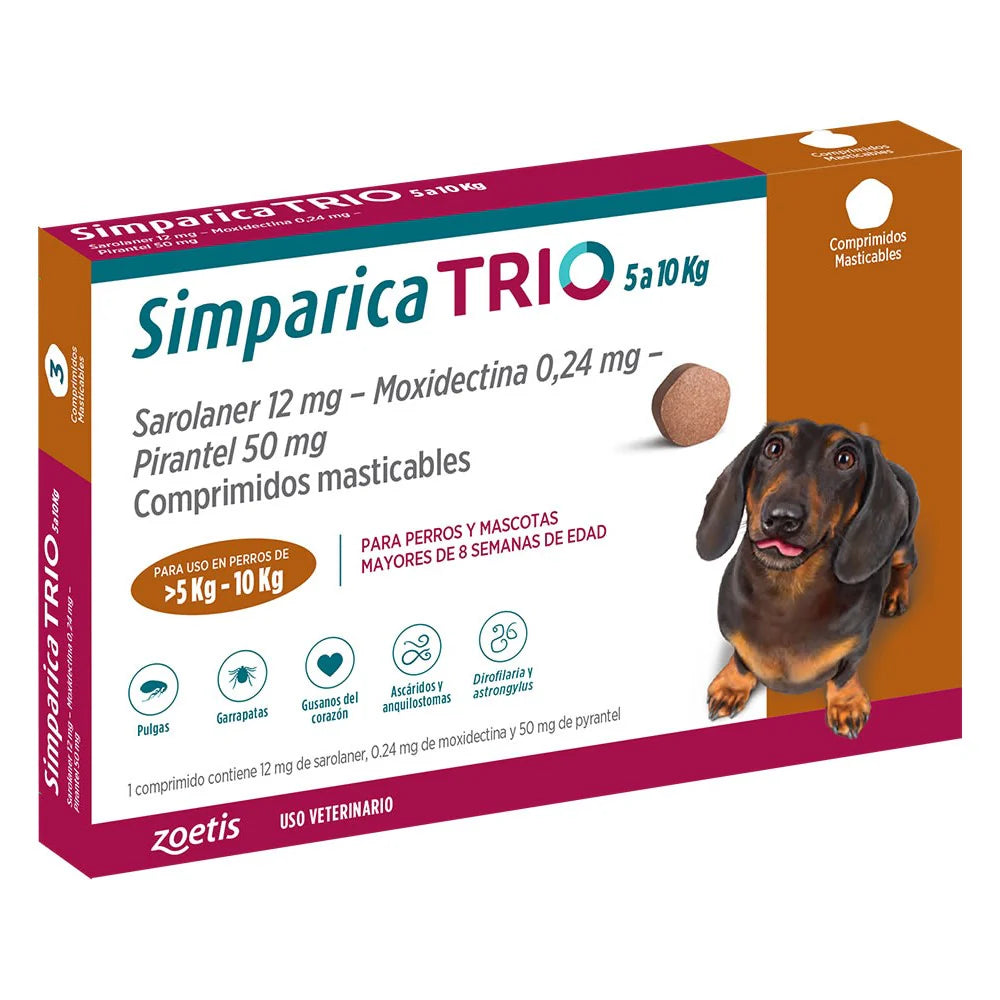 Simparica Trio® Perros de 5 a 10 Kg - 3 comprimidos