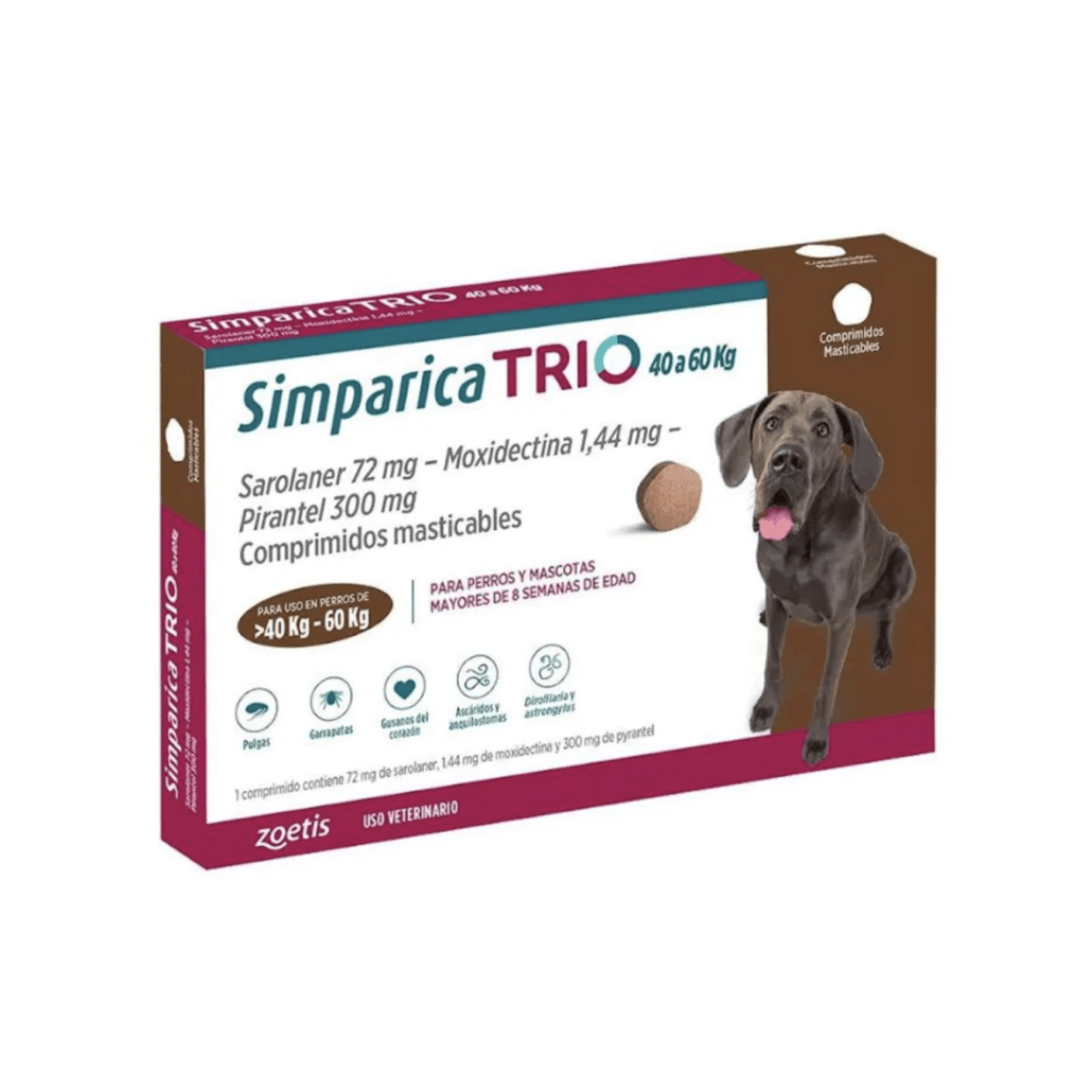 Simparica Trio® Perros de 40 a 60 Kg - 3 comprimidos