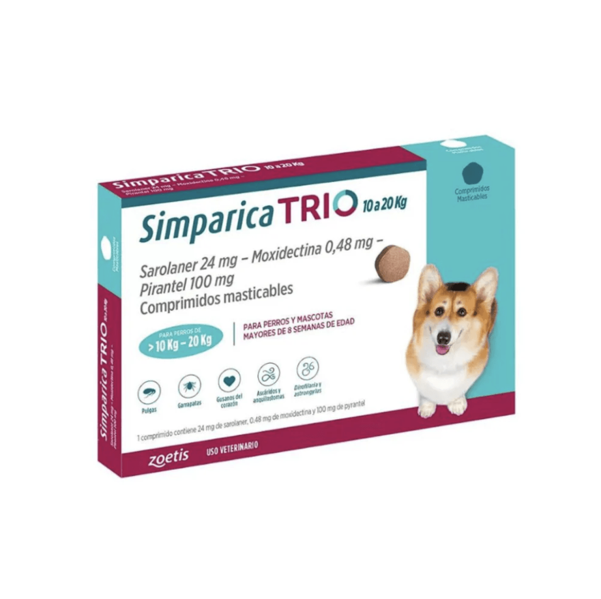 Simparica Trio® Perros de 10 a 20 Kg - 3 comprimidos